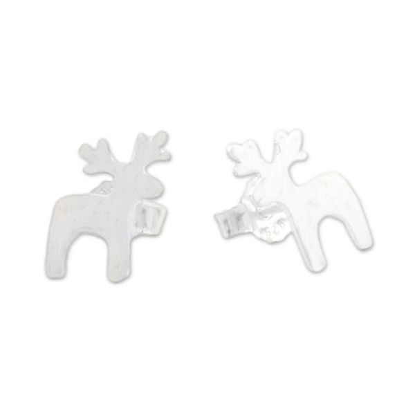 Alternate image for Sterling Silver Deer Earrings with Brushed Finish Lovely Deer