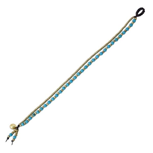 Alternate image for Handmade Calcite Brass Beaded Bracelet with Loop Closure Valley of Blue