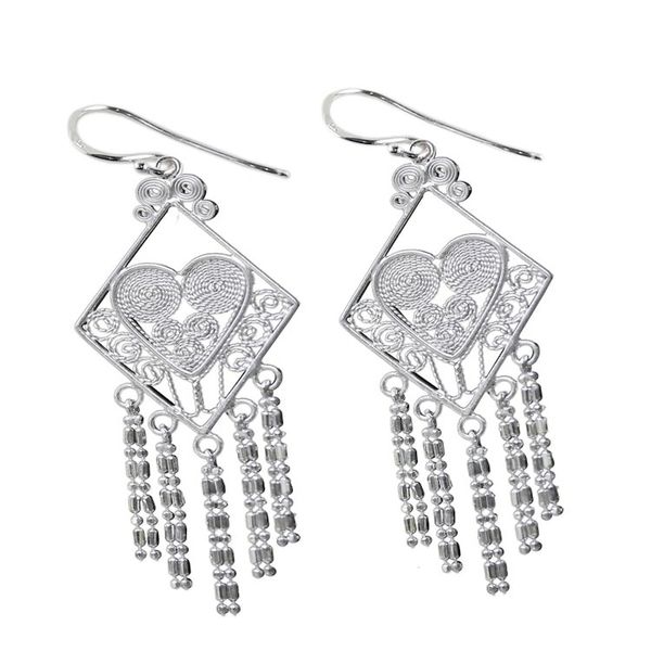 Alternate image for Thai Sterling Silver Diamond Shaped Chandelier Earrings Diamond Hearts