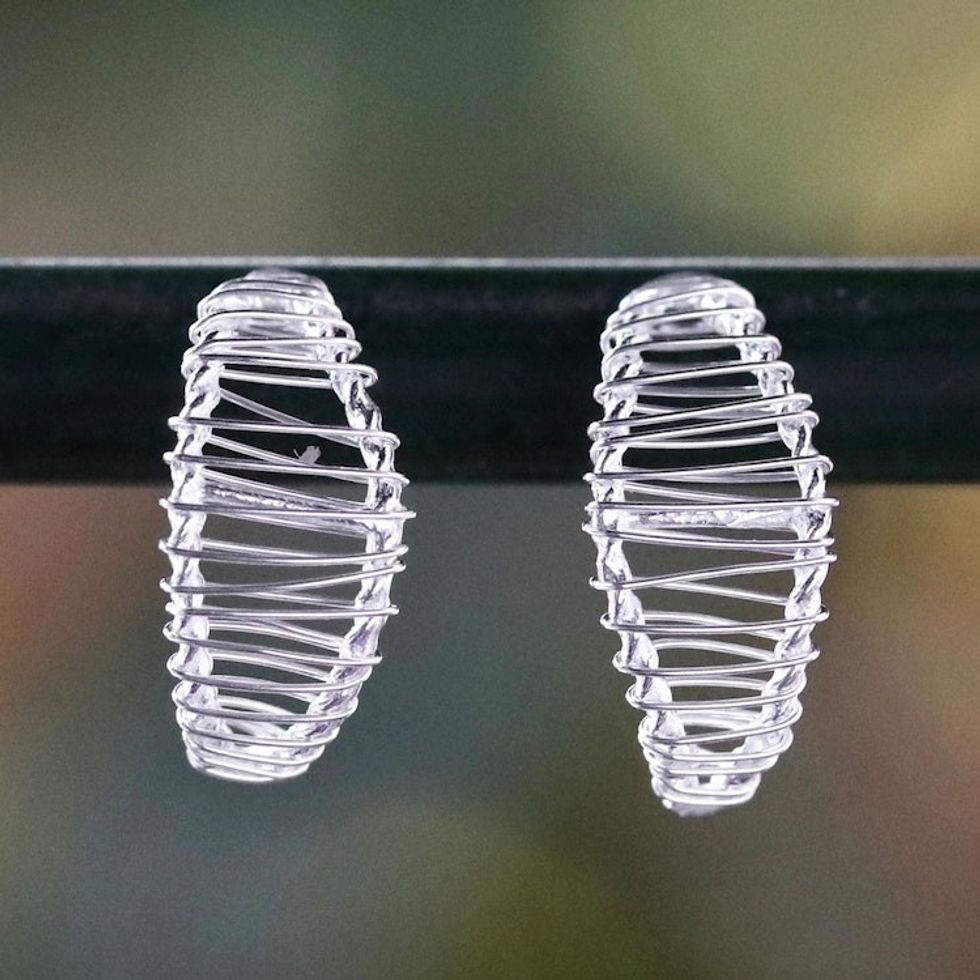 Sterling Silver Wrap Leaf Drop Earrings Crafted in Thailand 'Leaf Wrap'