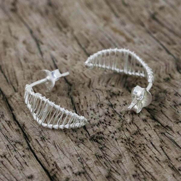 Alternate image for Sterling Silver Wrap Leaf Drop Earrings Crafted in Thailand Leaf Wrap