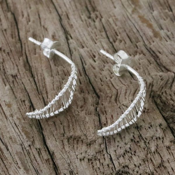 Alternate image for Sterling Silver Wrap Leaf Drop Earrings Crafted in Thailand Leaf Wrap