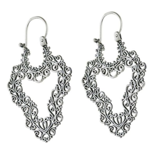 Alternate image for Handcrafted Sterling Silver Scrollwork Heart Hoop Earrings Exquisite Heart