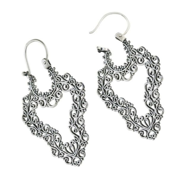 Alternate image for Handcrafted Sterling Silver Scrollwork Heart Hoop Earrings Exquisite Heart