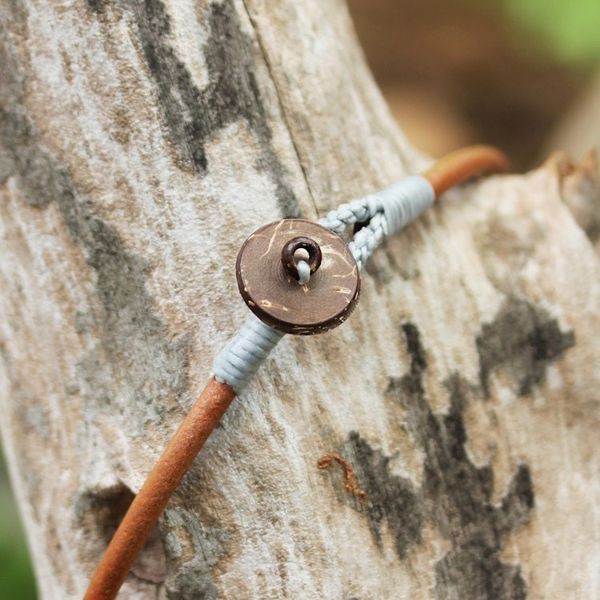 Alternate image for Thai Ivory Leather and Coconut Shell Statement Necklace Rustic Moon in Grey