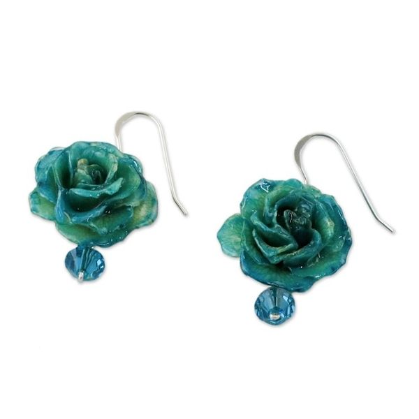 Alternate image for Natural Rose Dangle Earrings in Green from Thailand Floral Temptation in Green