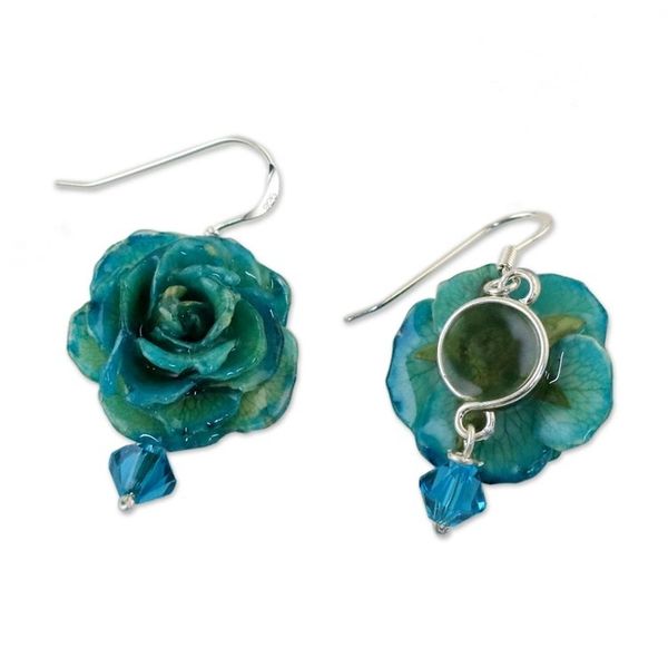 Alternate image for Natural Rose Dangle Earrings in Green from Thailand Floral Temptation in Green