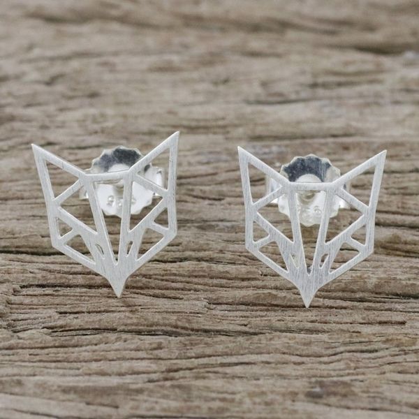 Alternate image for Handmade Fox Stud Earrings 925 Sterling Silver Thailand Fox Face
