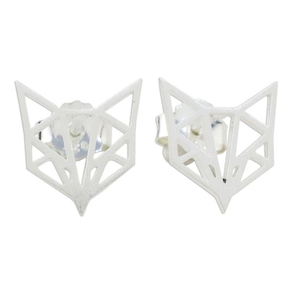 Alternate image for Handmade Fox Stud Earrings 925 Sterling Silver Thailand Fox Face