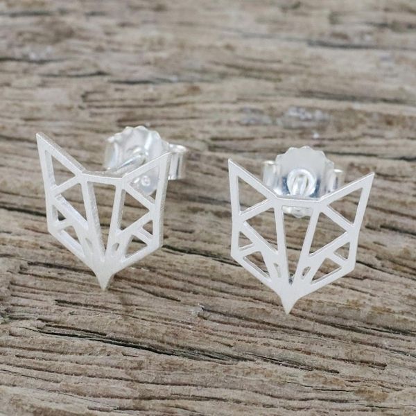 Alternate image for Handmade Fox Stud Earrings 925 Sterling Silver Thailand Fox Face