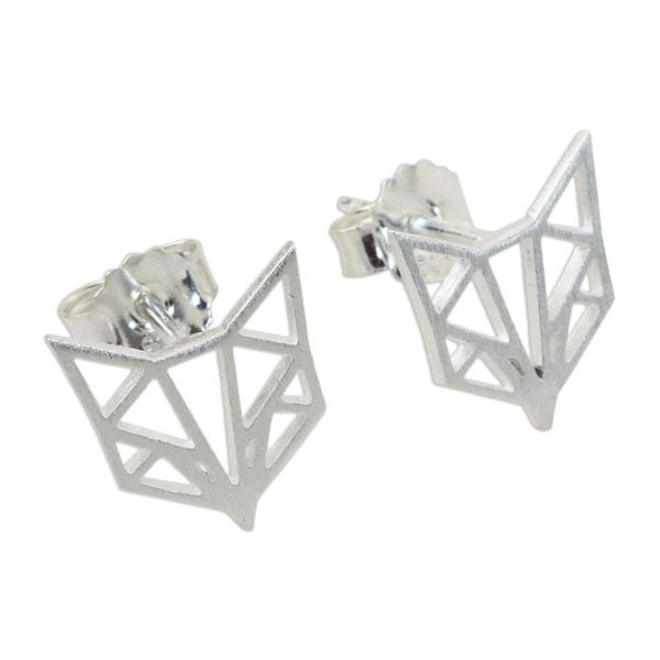 Alternate image for Handmade Fox Stud Earrings 925 Sterling Silver Thailand Fox Face