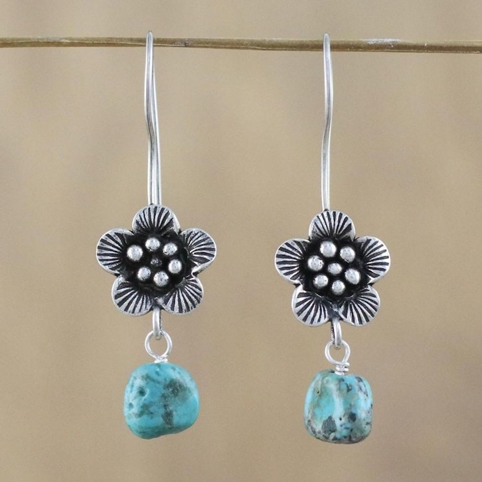 950 Silver Flower Dangle Earrings from Hill Tribe Artisans 'Apricot Blossom'