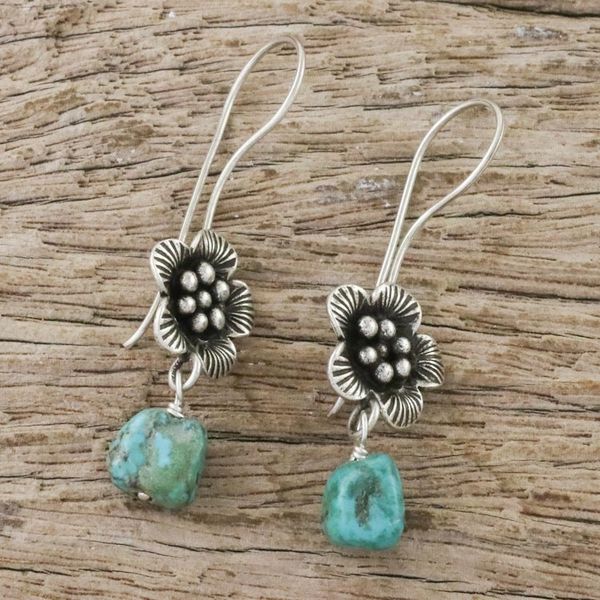 Alternate image for 950 Silver Flower Dangle Earrings from Hill Tribe Artisans Apricot Blossom