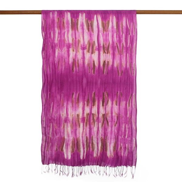 Alternate image for Handwoven Tie-Dyed Silk Scarf in Fuchsia from Thailand Lovely Magic in Fuchsia