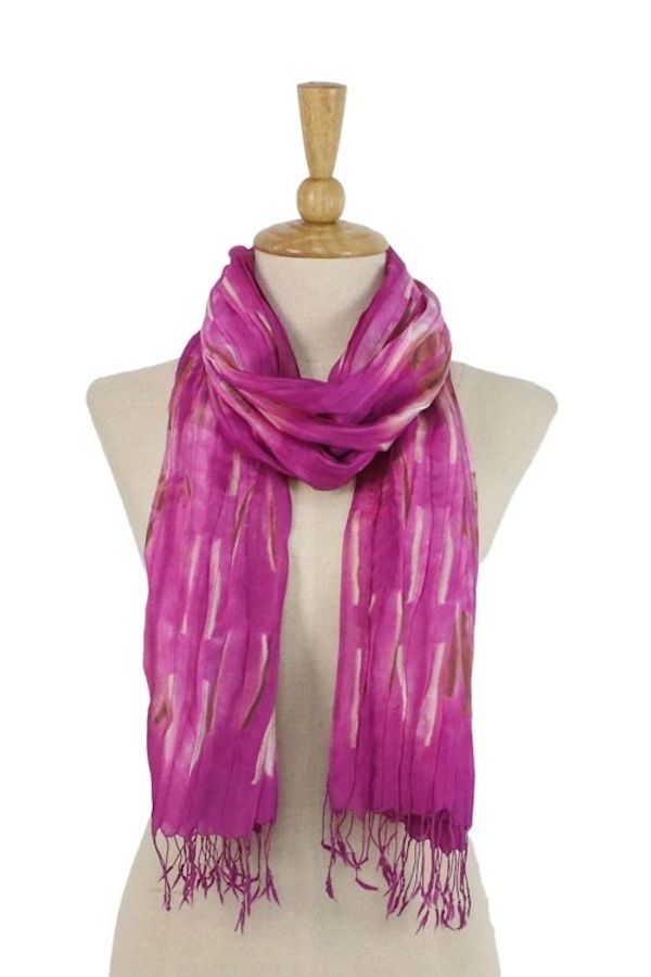 Alternate image for Handwoven Tie-Dyed Silk Scarf in Fuchsia from Thailand Lovely Magic in Fuchsia