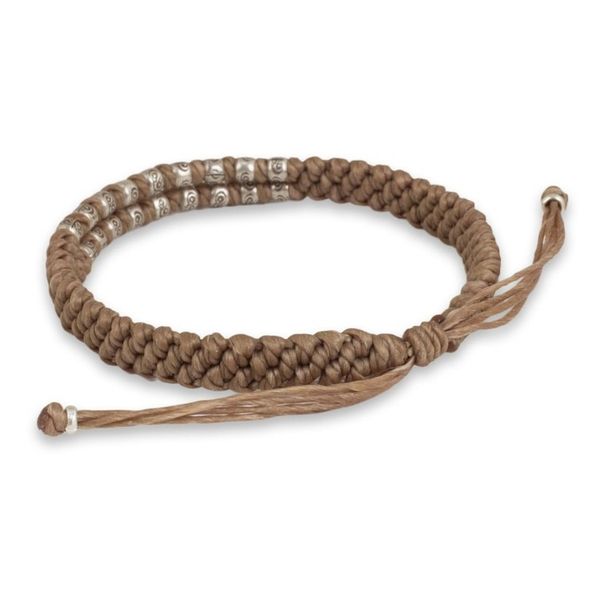 Alternate image for Hill Tribe Silver on a Thai Hand Knotted Wristband Bracelet Khaki Infinity Twins