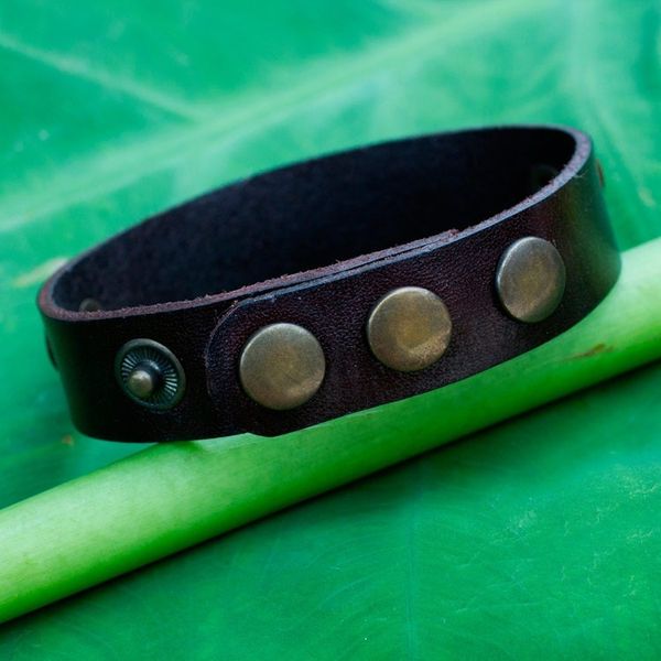 Alternate image for Handmade Brown Leather Bracelet with Brass Studs Exotic Rustic