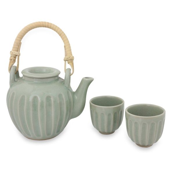 Alternate image for Handmade Thai Ceramic Tea Set in Green Celadon Set for 2 Thai Jade