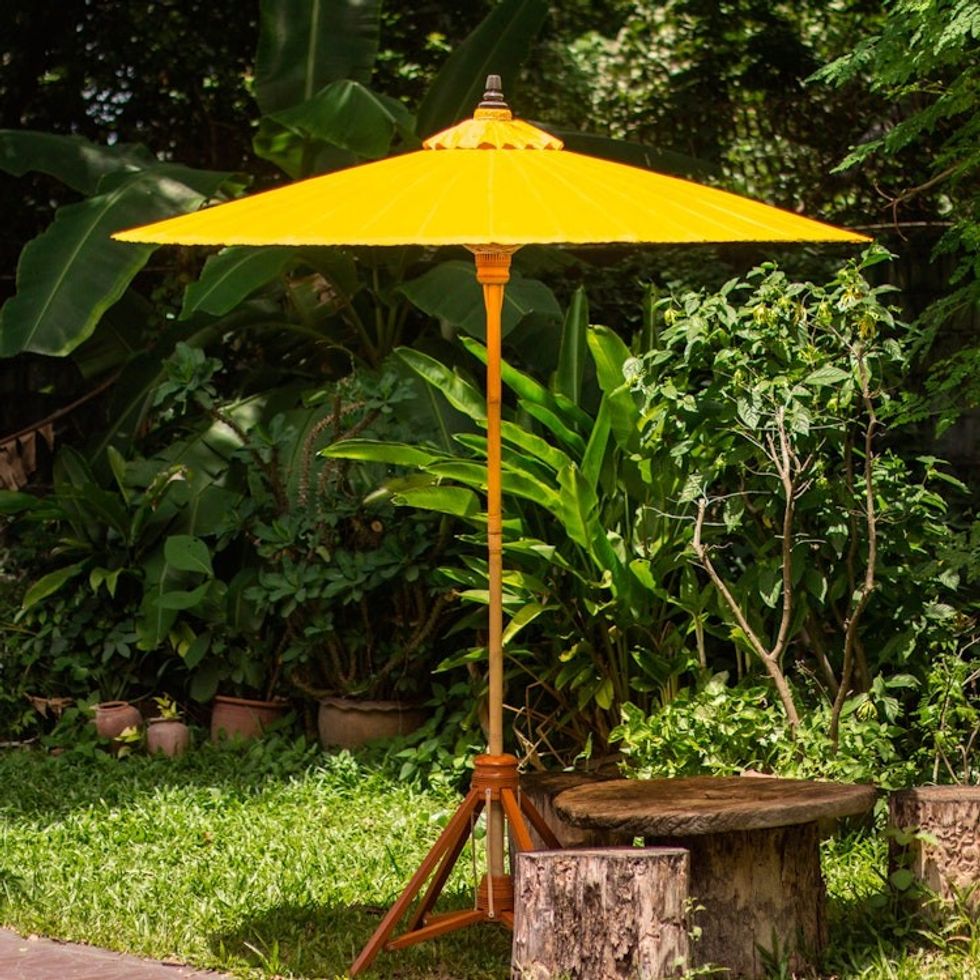 Yellow Cotton Garden Umbrella Handmade in Thailand 'Happy Garden in Yellow'