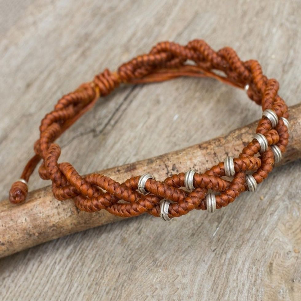 Russet Brown Braided Macrame Bracelet with Silver 'Russet Hill Tribe Bride'