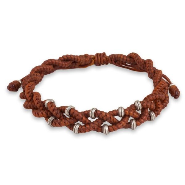 Alternate image for Russet Brown Braided Macrame Bracelet with Silver Russet Hill Tribe Bride
