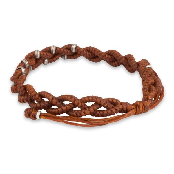 Alternate image for Russet Brown Braided Macrame Bracelet with Silver Russet Hill Tribe Bride