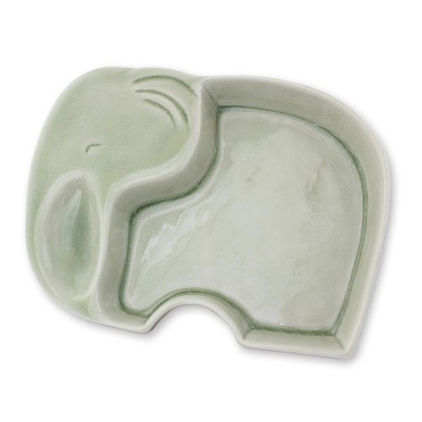 Alternate image for Whimsical Elephant Theme Handmade Celadon Plate Happy Green Elephant