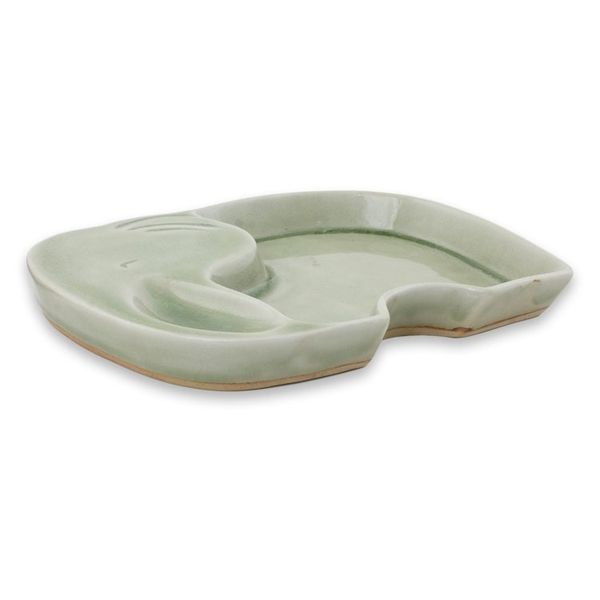 Alternate image for Whimsical Elephant Theme Handmade Celadon Plate Happy Green Elephant
