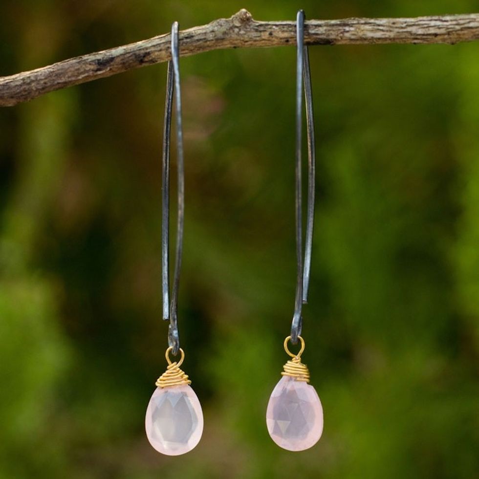 Gold Vermeil Accent Pink Chalcedony Earrings with Silver 'Sublime Pink Sparkle'
