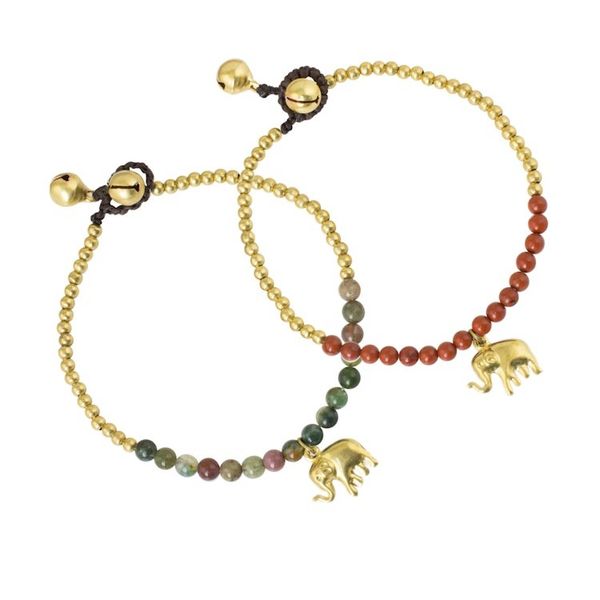 Alternate image for Jasper and Elephant Charm on Pair of Brass Beaded Bracelets Stylish Elephants