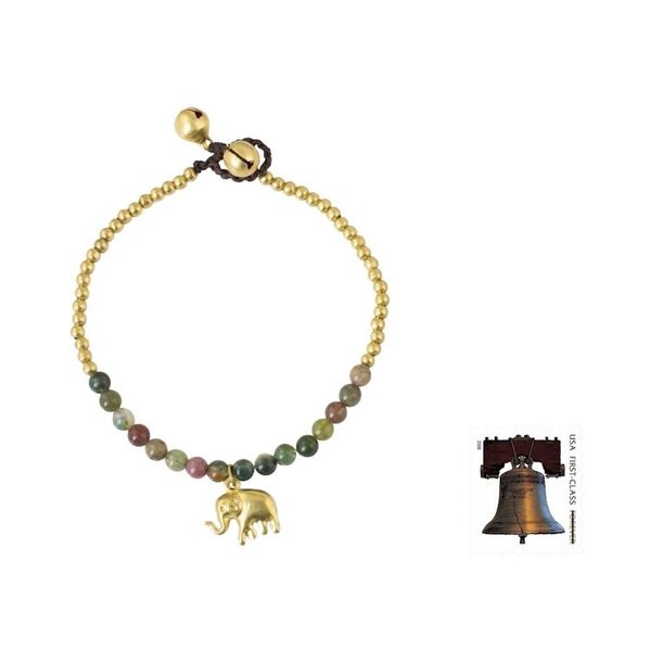 Alternate image for Jasper and Elephant Charm on Pair of Brass Beaded Bracelets Stylish Elephants
