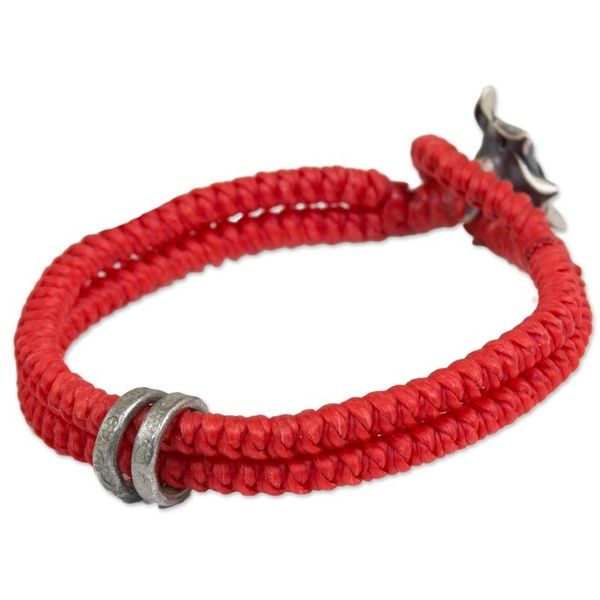 Alternate image for Hill Tribe Silver Rose Clasp on Wristband Bracelet Vermillion Rose