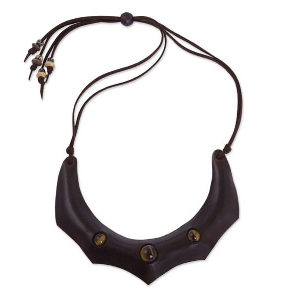 Alternate image for Handmade Leather Necklace with Tigers Eye Beads Natural Flair