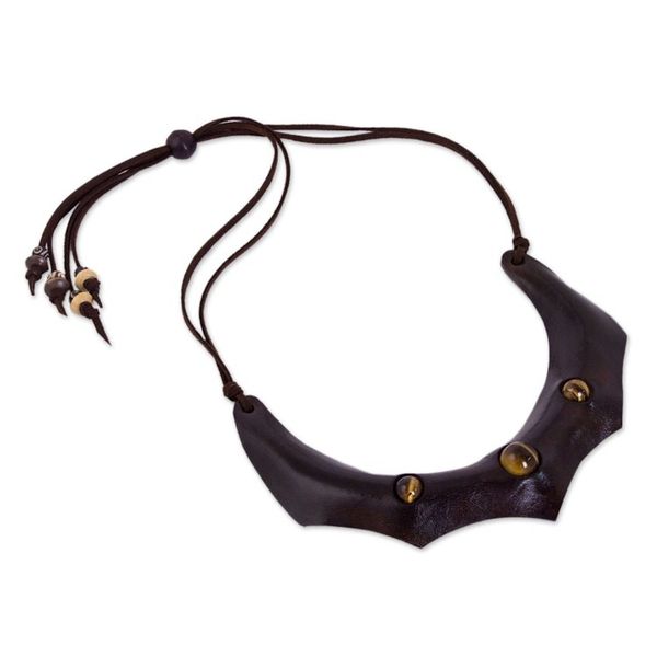 Alternate image for Handmade Leather Necklace with Tigers Eye Beads Natural Flair
