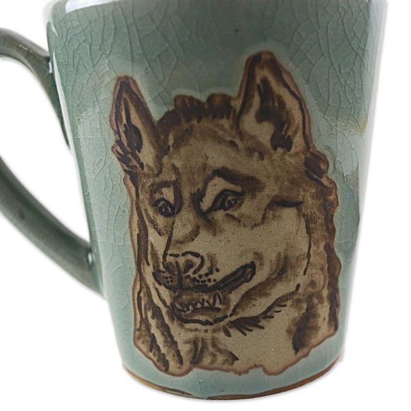 Alternate image for Hand Made Green Celadon Ceramic Painted Thai Wolf Mug Lupine Libation
