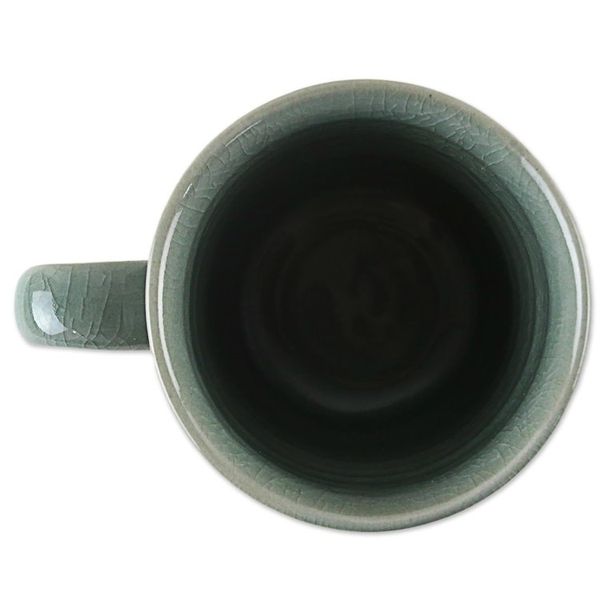 Alternate image for Hand Made Green Celadon Ceramic Painted Thai Wolf Mug Lupine Libation