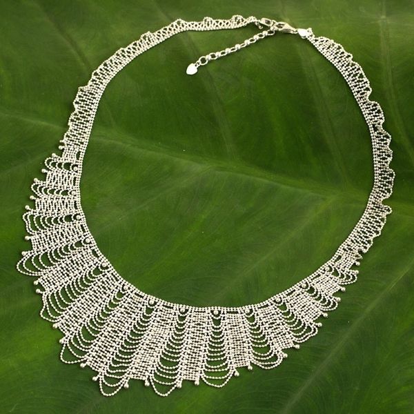Alternate image for Thai Artisan Crafted Sterling Silver Waterfall Necklace Grand Dame