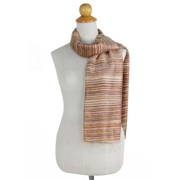 Alternate image for Hand Spun Silk Brown and Orange Scarf from Thailand Brown Iridescence