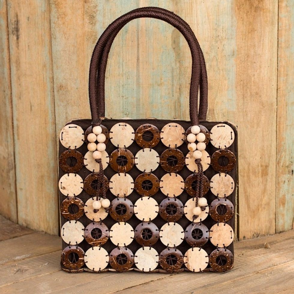 Fair Trade Thai Coconut Shell and Brown Cotton Handbag 'Naturally Great'
