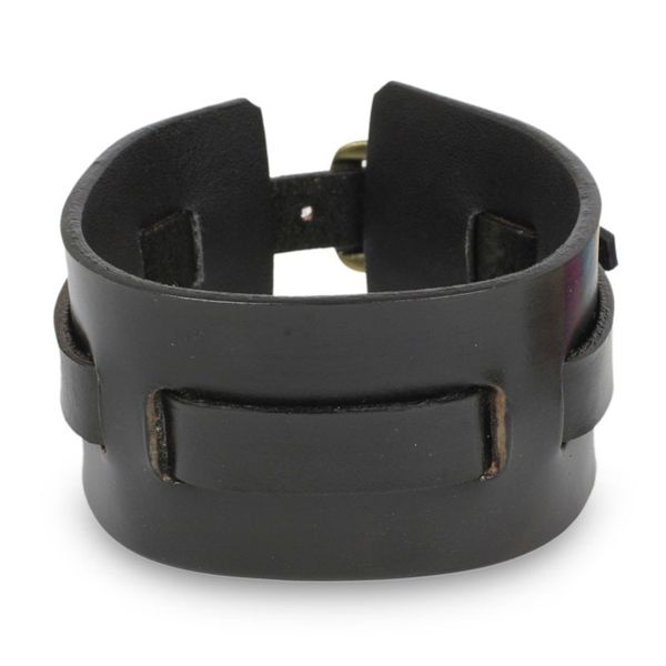 Alternate image for Mens Artisan Crafted Leather Wristband Bracelet Wider Lanna Warrior in Black