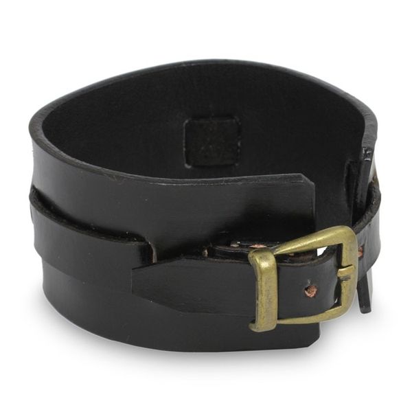 Alternate image for Mens Artisan Crafted Leather Wristband Bracelet Wider Lanna Warrior in Black