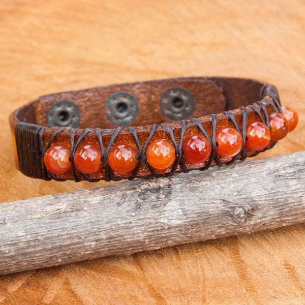 Alternate image for Hand Crafted Carnelian and Leather Band Bracelet Rock Walk in Orange