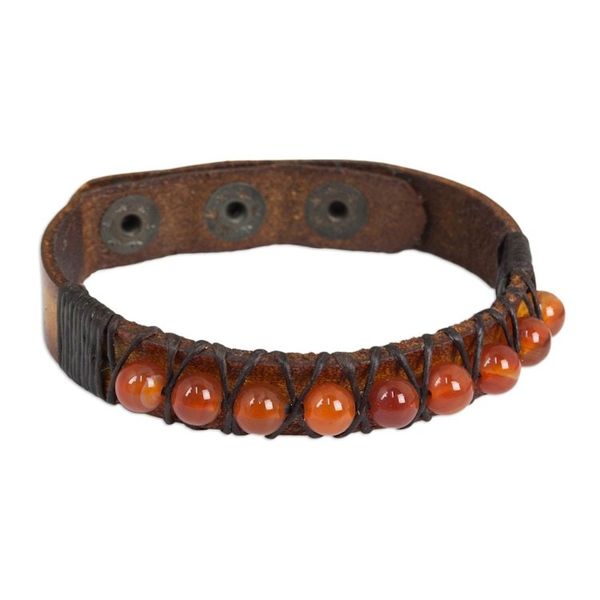 Alternate image for Hand Crafted Carnelian and Leather Band Bracelet Rock Walk in Orange