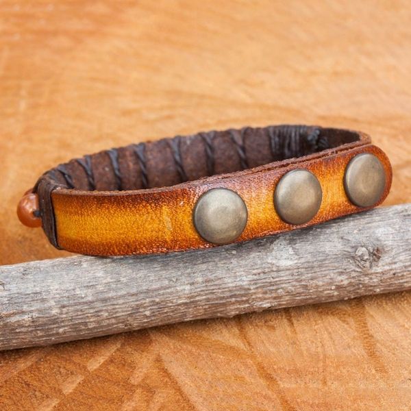 Alternate image for Hand Crafted Carnelian and Leather Band Bracelet Rock Walk in Orange