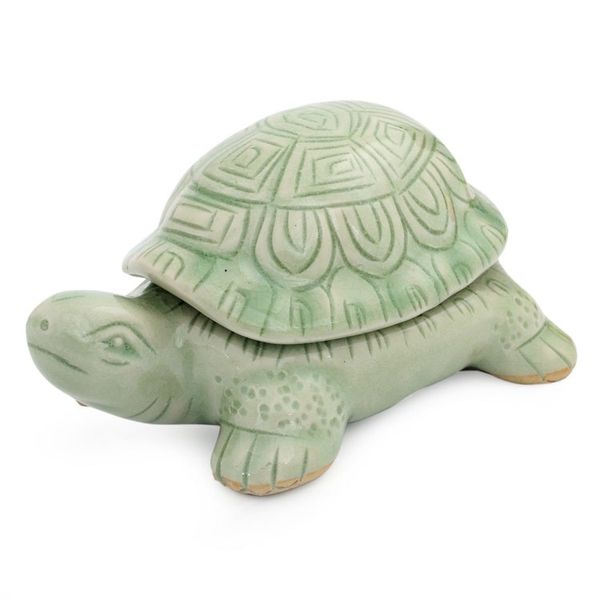 Alternate image for Handcrafted Green Thai Celadon Ceramic Turtle Box Green Thai Turtle
