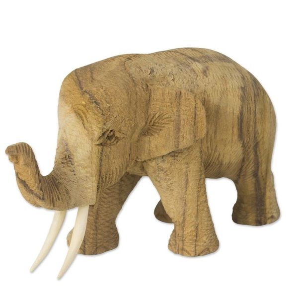 Alternate image for Hand Crafted Rain Tree and Ivory Wood Elephant Statuette Blissful Day