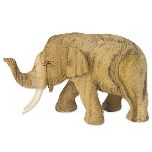 Alternate image for Hand Crafted Rain Tree and Ivory Wood Elephant Statuette Blissful Day