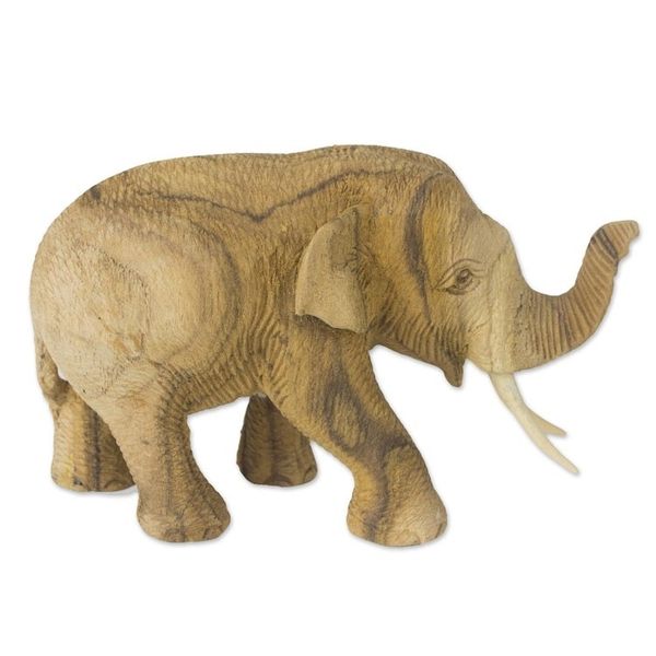 Alternate image for Hand Crafted Rain Tree and Ivory Wood Elephant Statuette Blissful Day