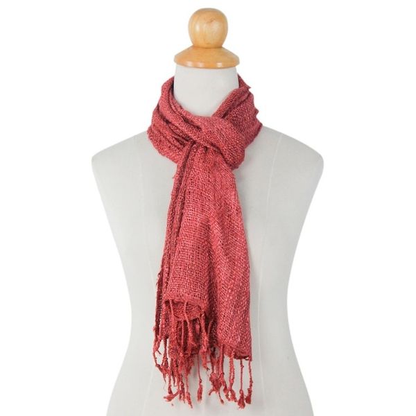 Alternate image for Artisan Crafted Rose Pink Woven Silk Scarf with Fringe Essential Rose