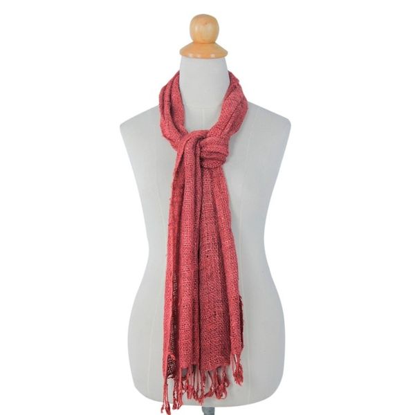 Alternate image for Artisan Crafted Rose Pink Woven Silk Scarf with Fringe Essential Rose